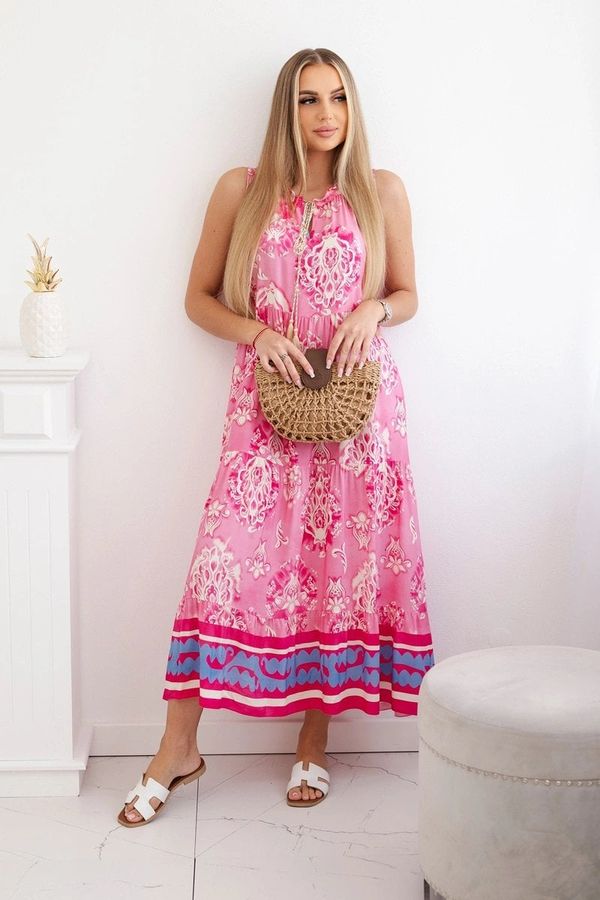 Kesi Women's viscose dress with decorative print - pink