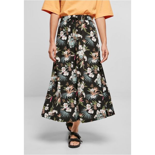 Urban Classics Women's viscose midi skirt black tropical