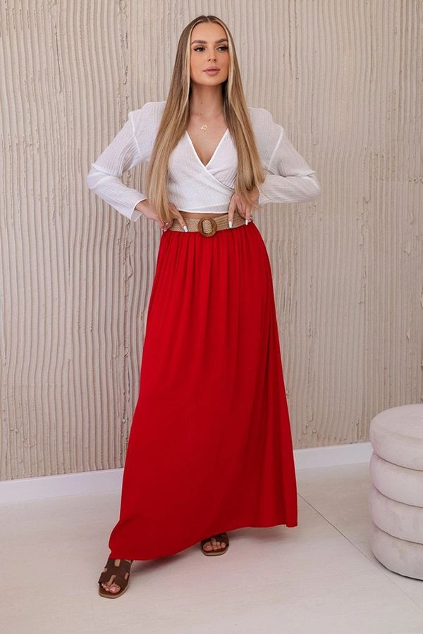 Kesi Women's viscose skirt with belt - red