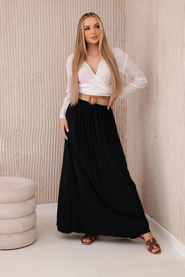Kesi Women's viscose skirt with decorative belt - black