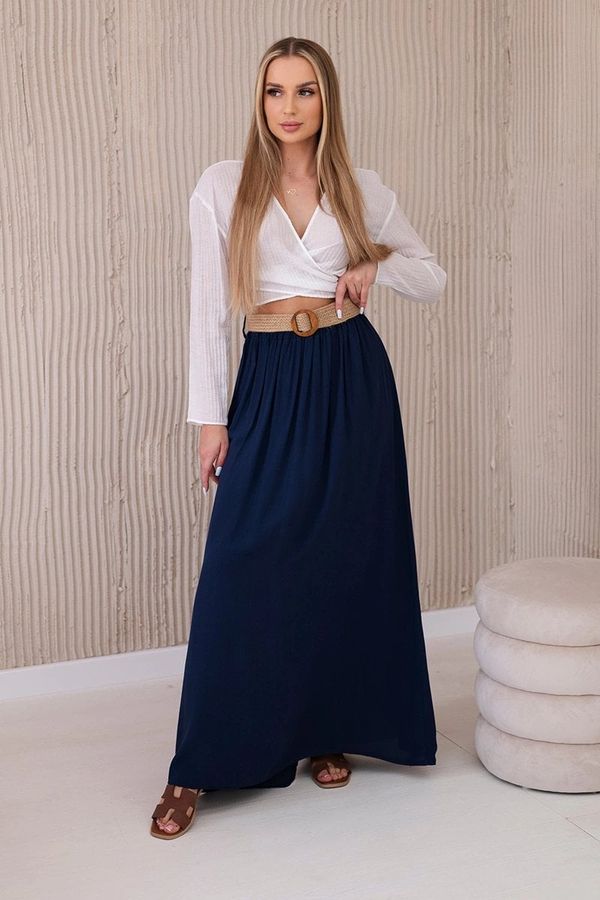 Kesi Women's viscose skirt with decorative belt - dark blue