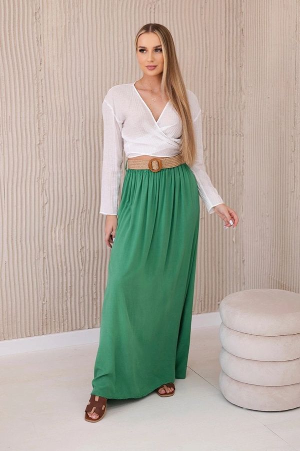Kesi Women's viscose skirt with decorative belt - green