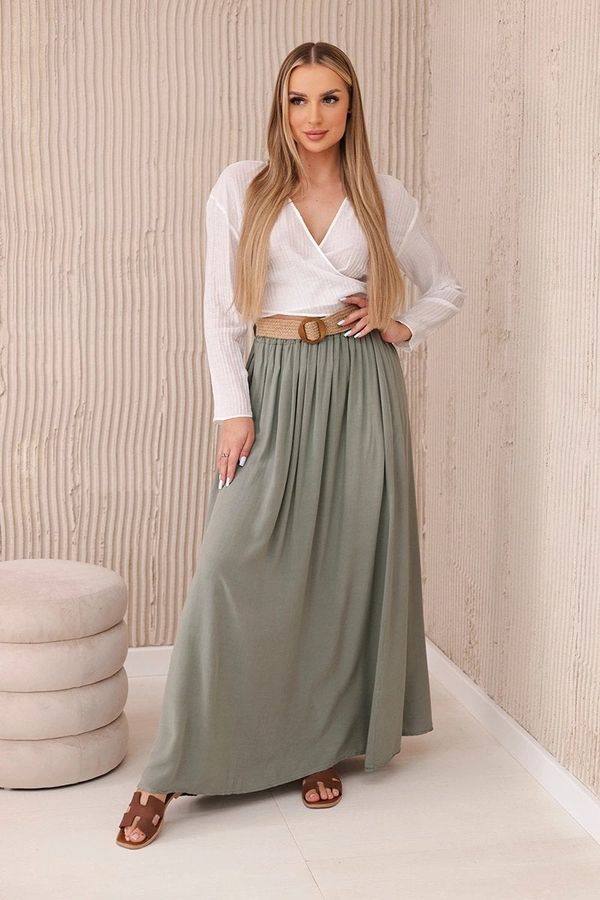 Kesi Women's viscose skirt with decorative belt - khaki