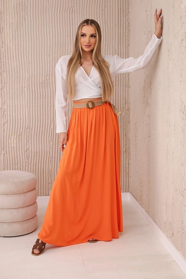 Kesi Women's viscose skirt with decorative belt - orange