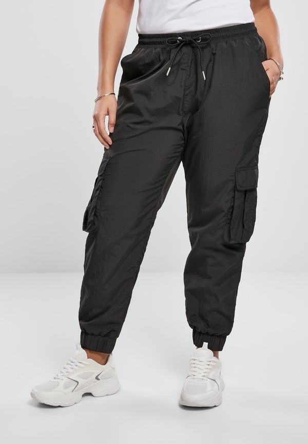 Urban Classics Women's Wavy Nylon Cargo High Waist Pants Black