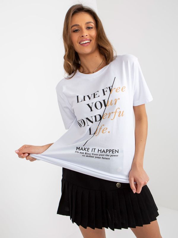 Fashionhunters Women's white cotton T-shirt with inscriptions
