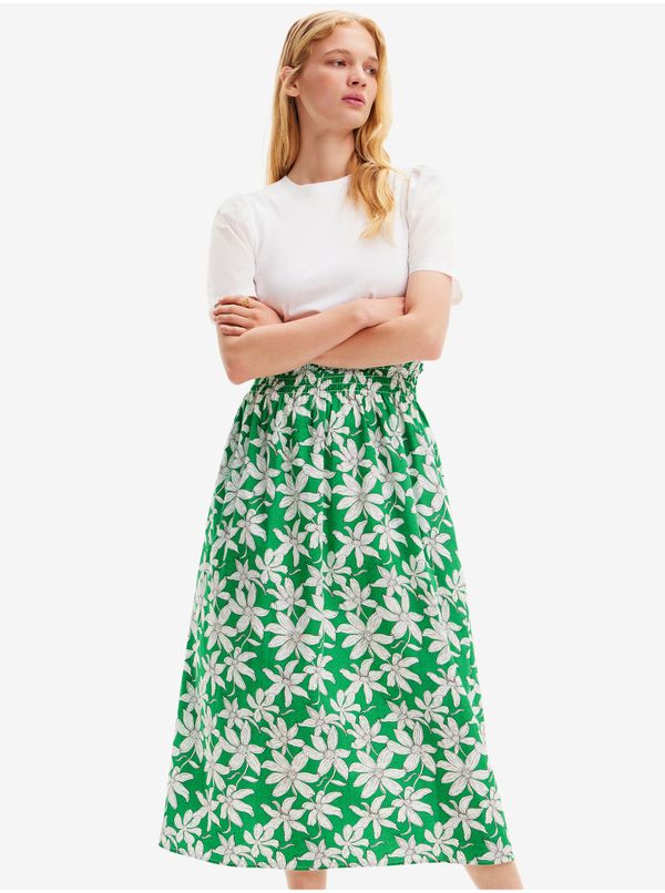 DESIGUAL Women's White-Green Floral Midi Dress Desigual Marlon - Women