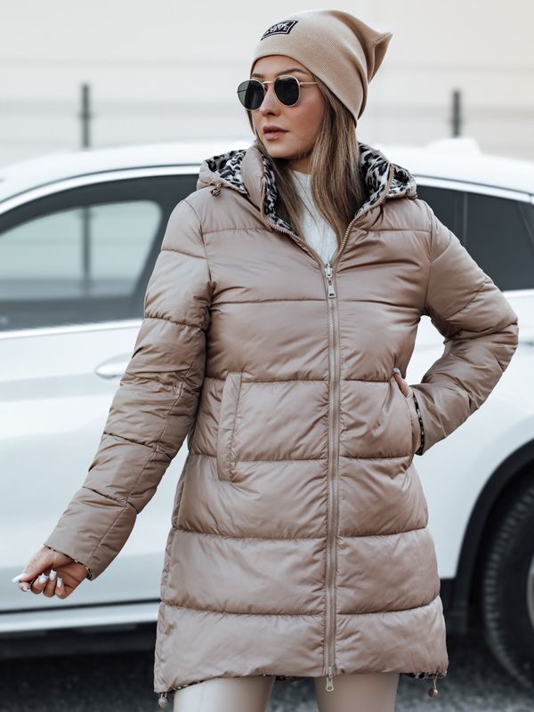 DStreet Women's winter jacket PURRBREEZ long quilted reversible with a hood in camel Dstreet color