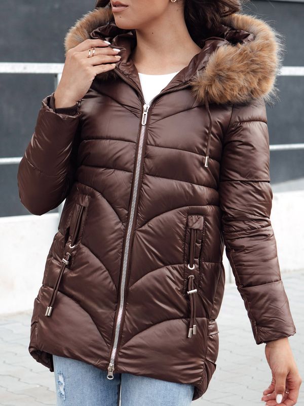 DStreet Women's winter jacket with hood WINTERCHIC coffee Dstreet