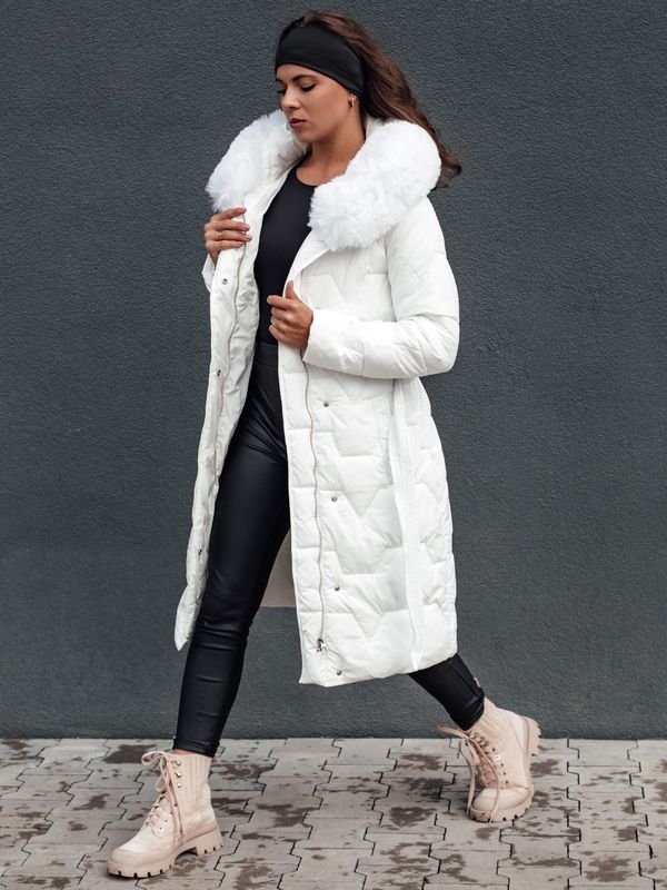 DStreet Women's winter quilted coat with hood ELENESS white Dstreet