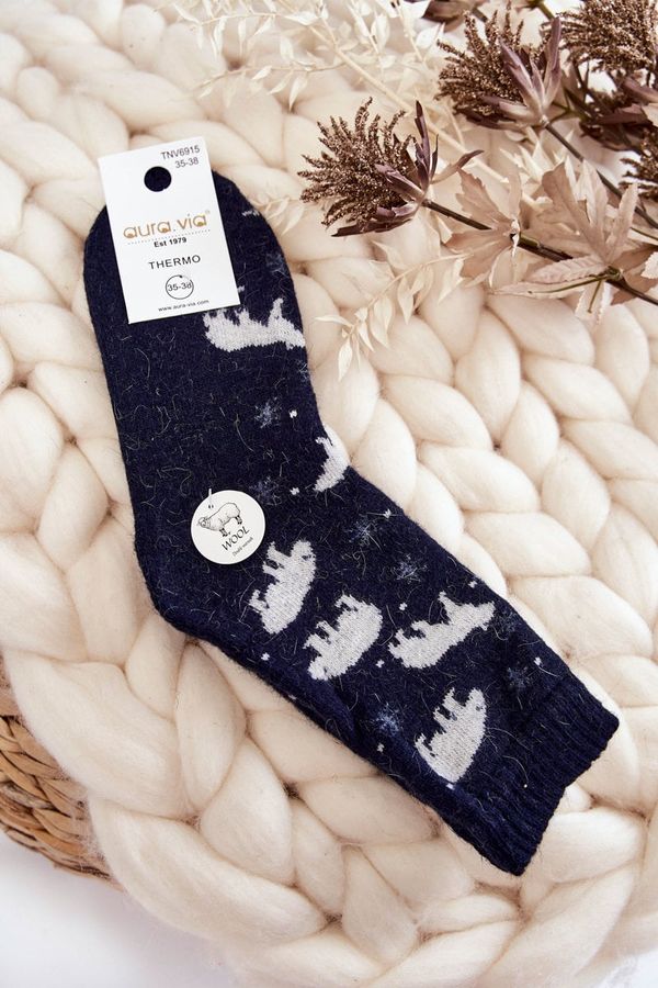 Kesi Women's Wool Socks V Polar Bear navy blue