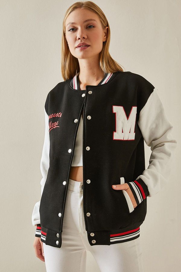 XHAN XHAN Black Snap Buttoned College Jacket