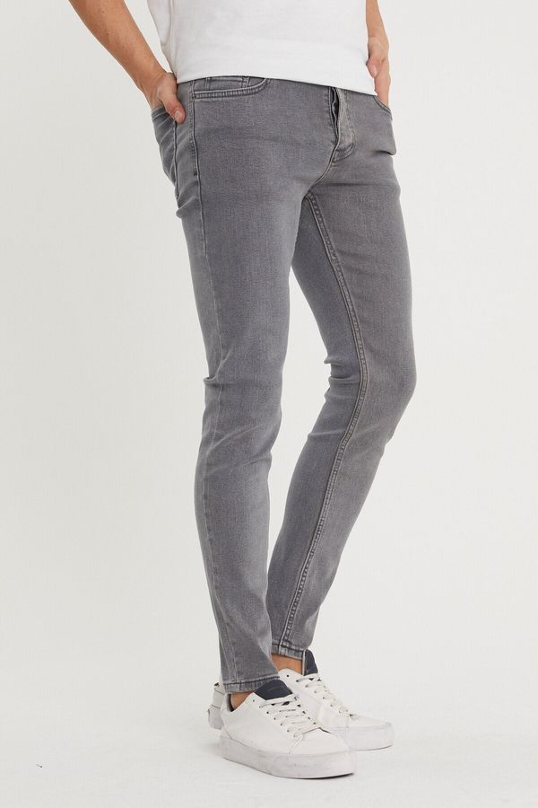 XHAN XHAN Men's Gray Slim Fit Jeans