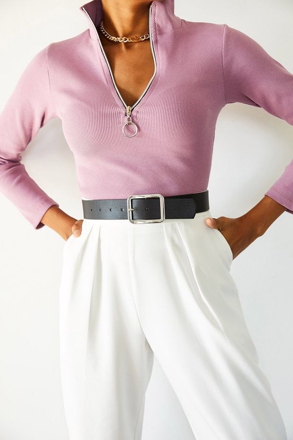 XHAN XHAN Women's Pink Camisole Zipper Blouse
