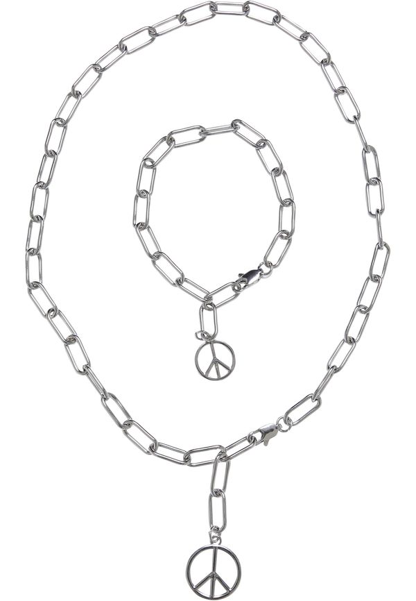 Urban Classics Accessoires Y Chain Peace Pendant Necklace and Bracelet Silver