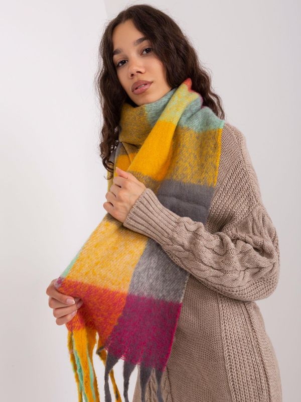 Fashionhunters Yellow and mint long plaid winter scarf