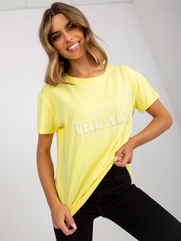 Fashionhunters Yellow and white cotton T-shirt with inscription