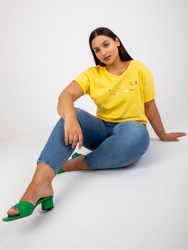 Fashionhunters Yellow asymmetrical cotton t-shirt larger size