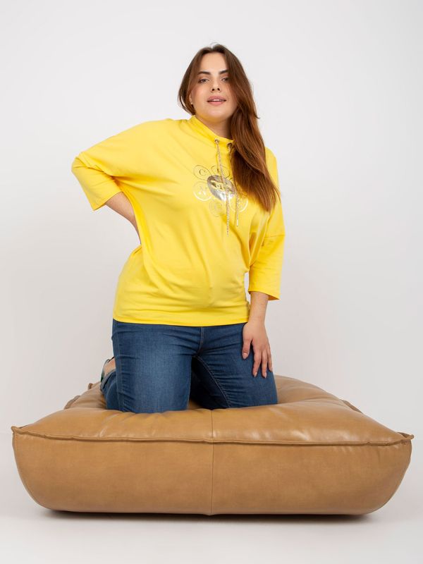 Fashionhunters Yellow blouse oversized for everyday wear with 3/4 sleeves