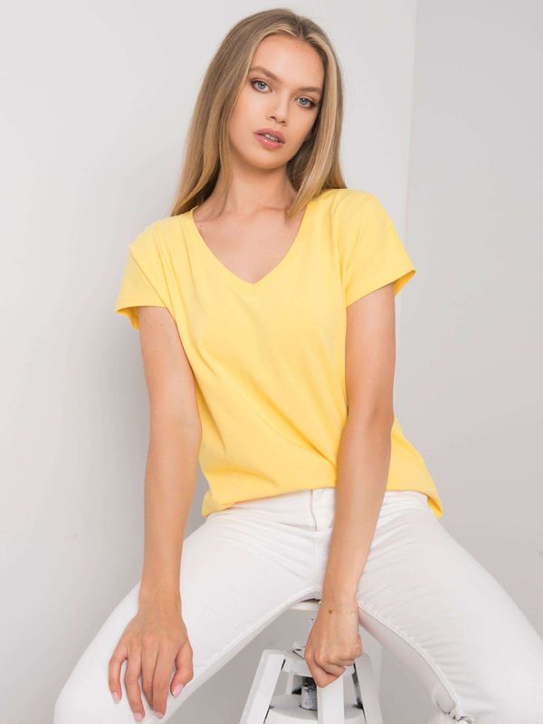 Fashionhunters Yellow cotton V-neck T-shirt