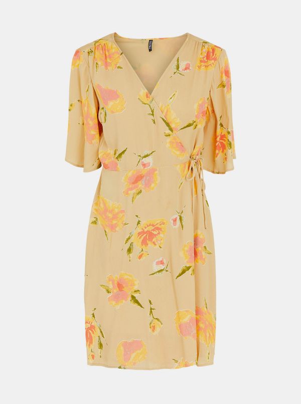 Pieces Yellow Floral Tie Wrap Dress Pieces Tianna - Women