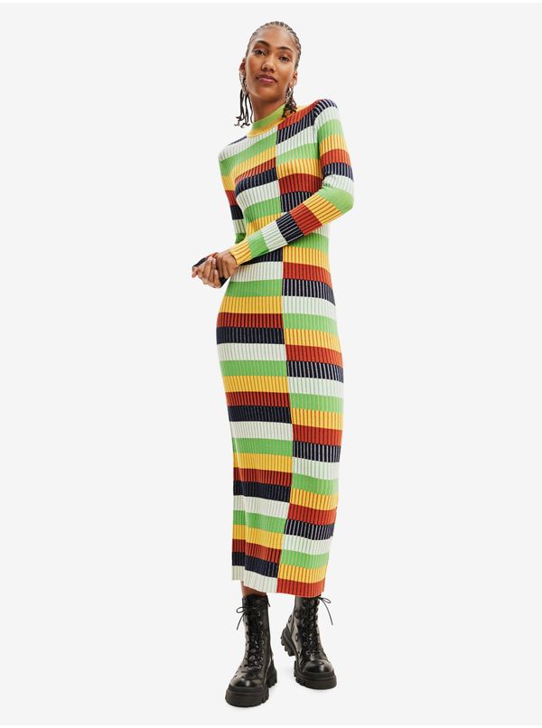 DESIGUAL Yellow-Green Womens Sweater Striped Dress Desigual Sico - Women