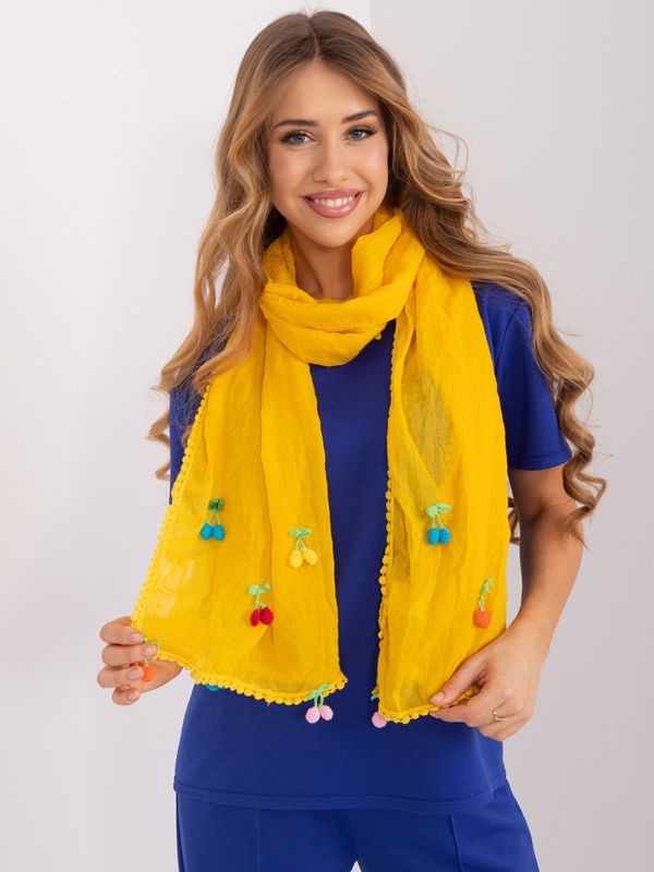 Fashionhunters Yellow long women's scarf with appliqués