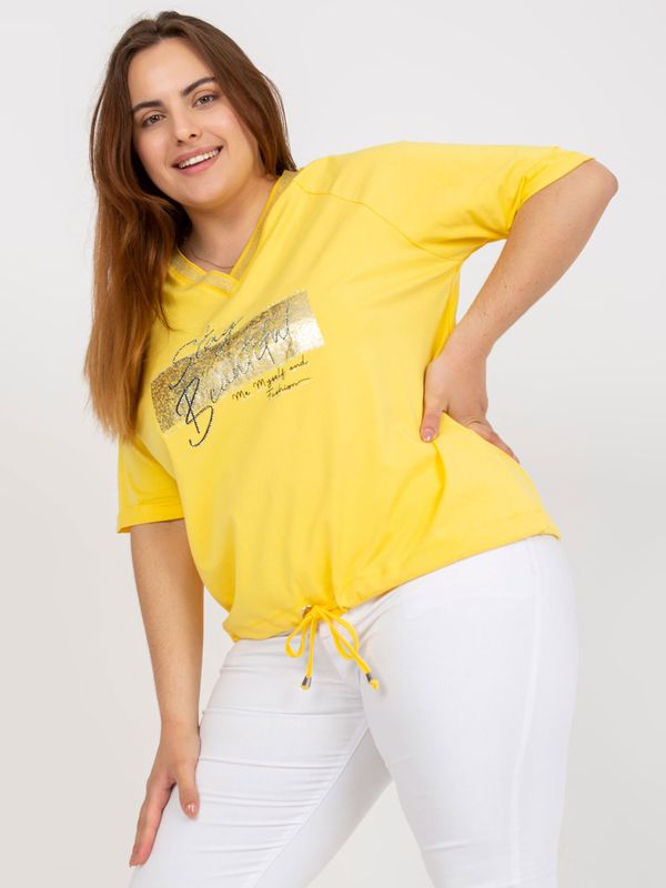 Fashionhunters Yellow oversized blouse for everyday wear with V-neck