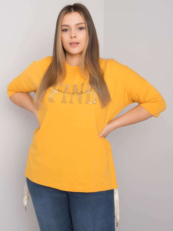 Fashionhunters Yellow oversized blouse with rhinestones Elena