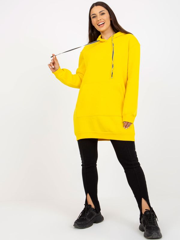 Fashionhunters Yellow Oversized Kangaroo Long Hoodie