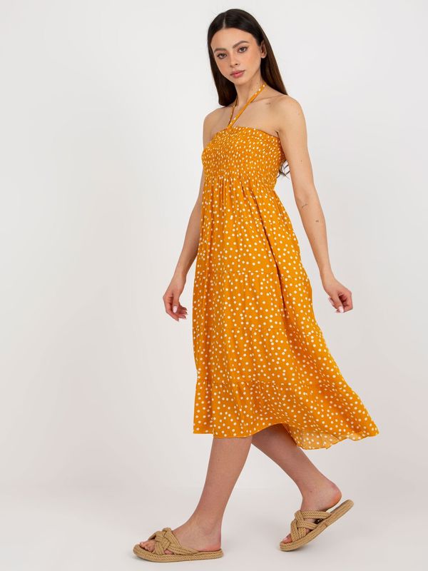 Fashionhunters Yellow polka dot midi dress with frills