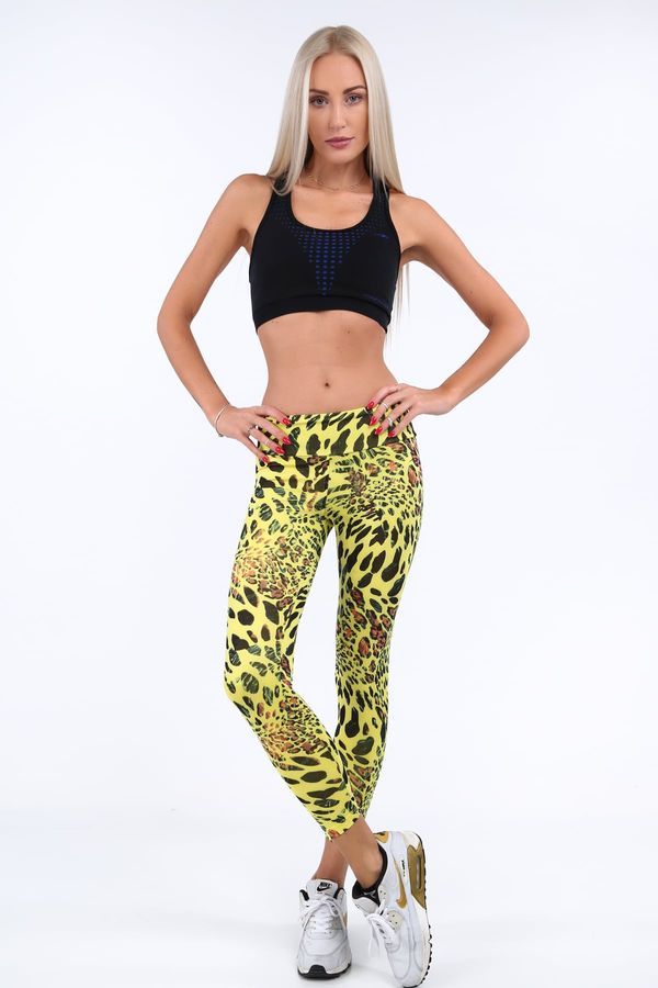 FASARDI Yellow sports leggings with leopard print