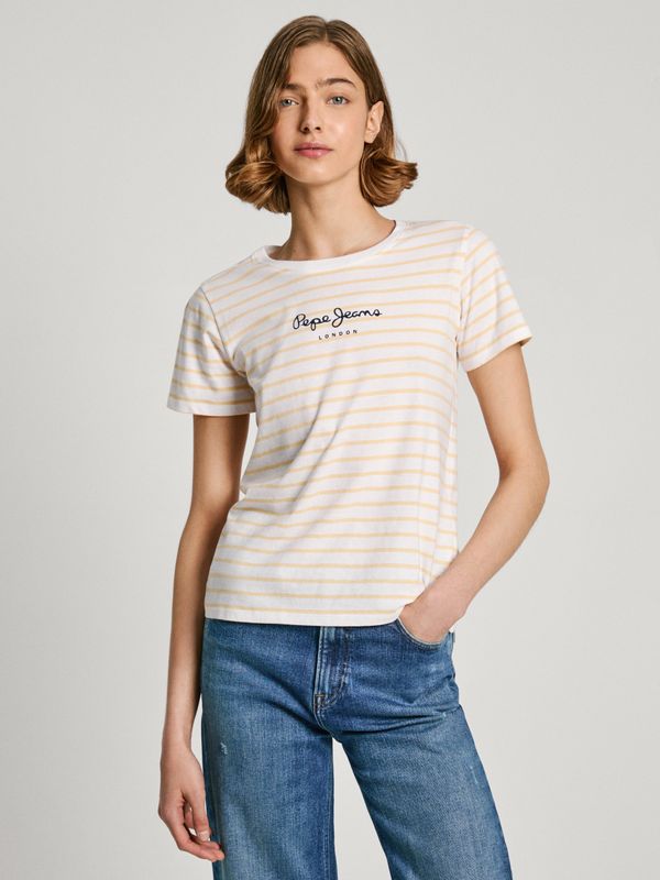 Pepe Jeans Yellow-white women's striped Pepe Jeans T-shirt