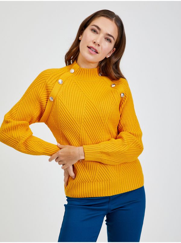 Orsay Yellow women's ribbed sweater with decorative buttons ORSAY
