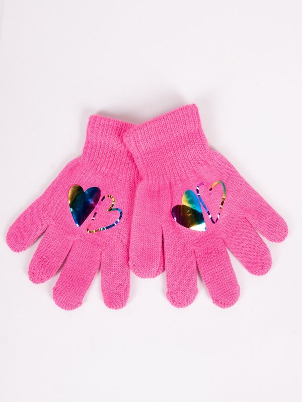 Yoclub Yoclub Kids's Girls' Five-Finger Gloves With Hologram RED-0068G-AA50-005