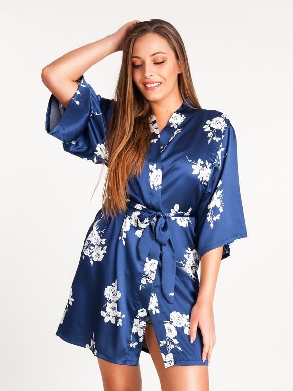 Yoclub Yoclub Woman's Satin Short Robe PIS-0003K-A100 Navy Blue