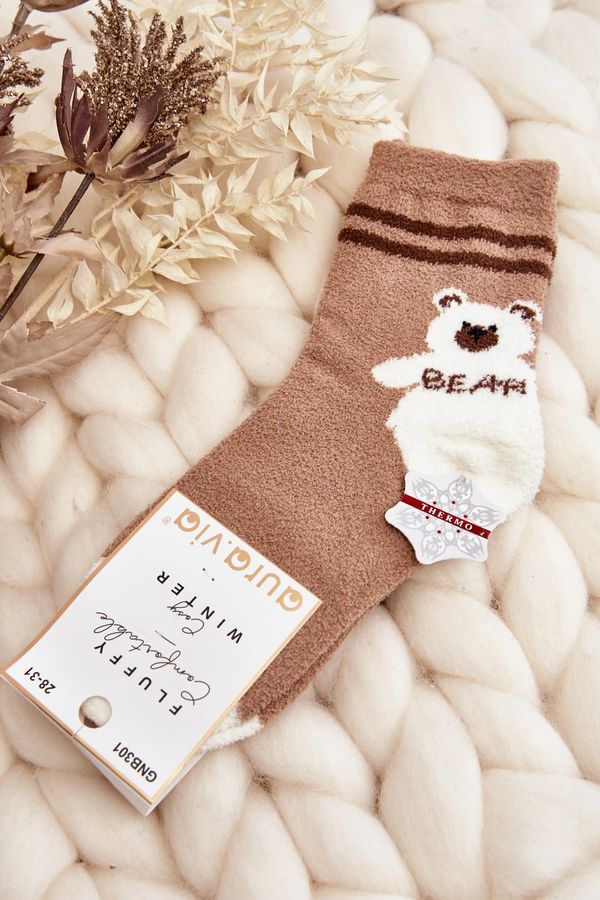 Kesi Youth warm socks with teddy bear, light brown
