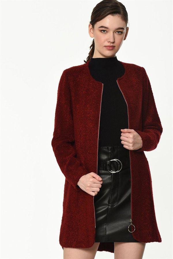 dewberry Z6603 DEWBERRY LADIES' COAT-BURGUNDY