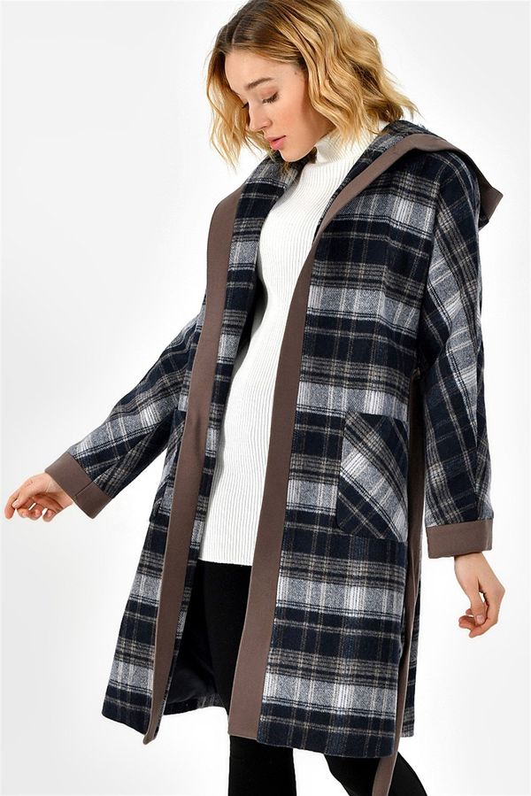 dewberry Z6605 DEWBERRY LADIES' COAT-PLAID COFFEE