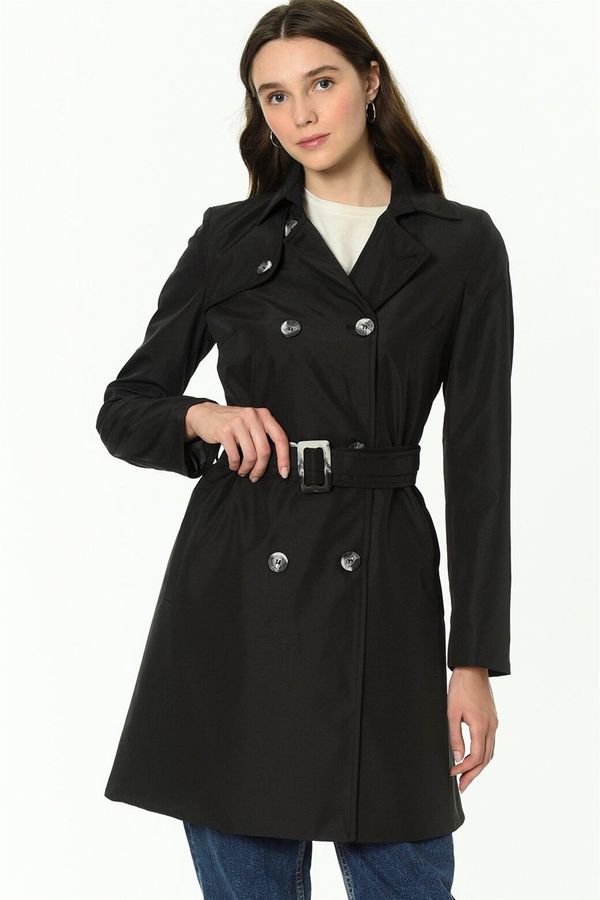 dewberry Z6642 DEWBERRY WOMEN'S TRENCH COAT-BLACK