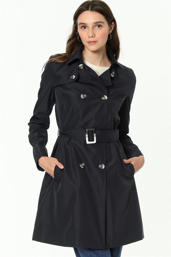 dewberry Z6642 DEWBERRY WOMEN'S TRENCH COAT-NAVY BLUE