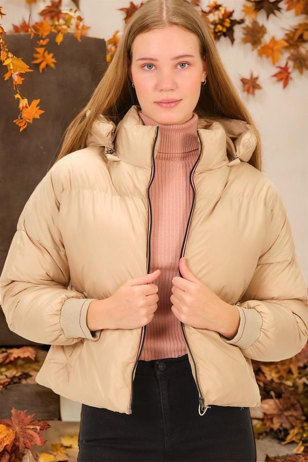 dewberry Z6650 DEWBERRY LADIES' PUFFER COAT-DARK BEIGE