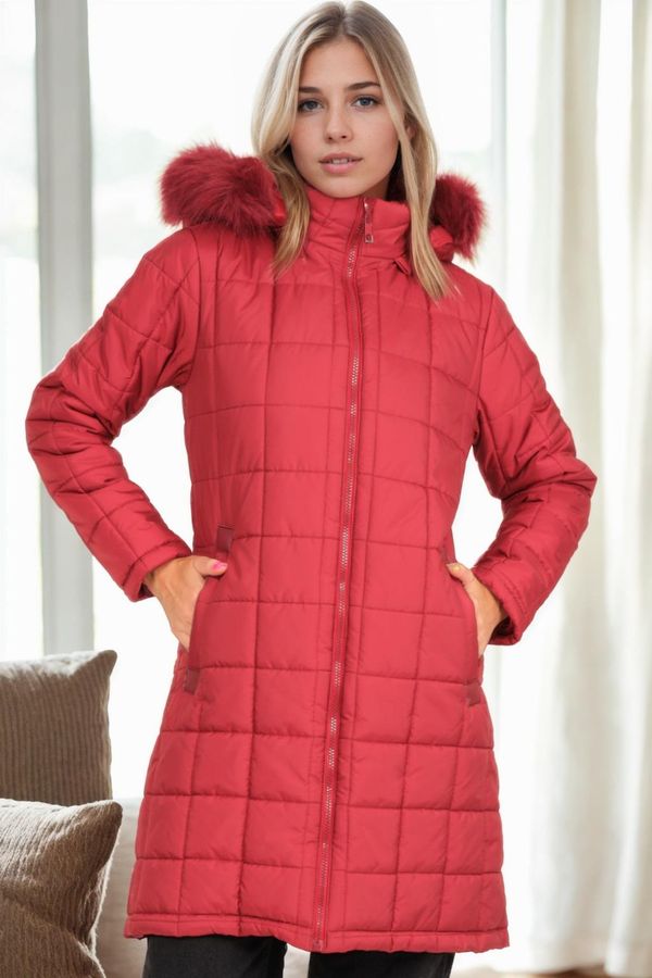 dewberry Z6653 DEWBERRY LADIES' COAT-BURGUNDY-1