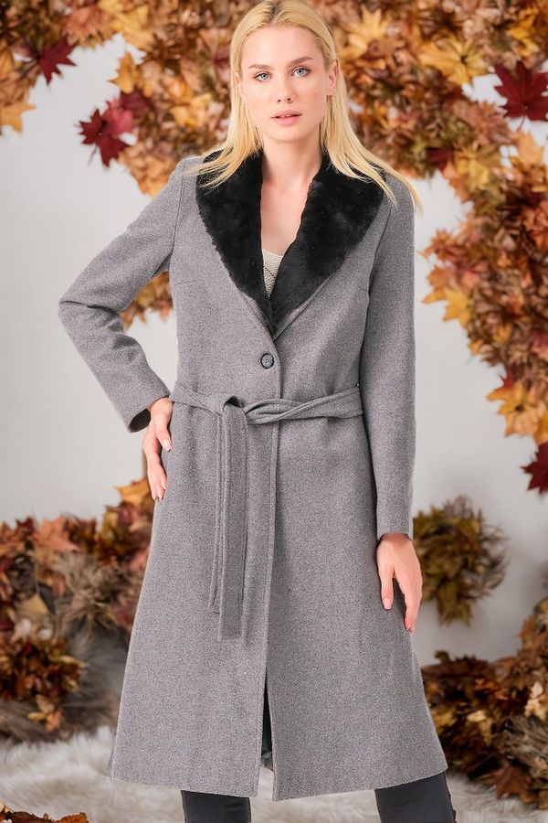 dewberry Z6671 DEWBERRY LADIES' COAT-PLAIN GREY