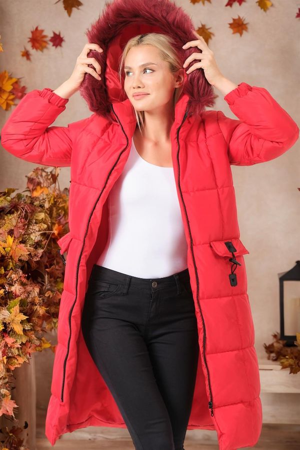 dewberry Z6706 DEWBERRY LADIES COAT-PLAIN RED