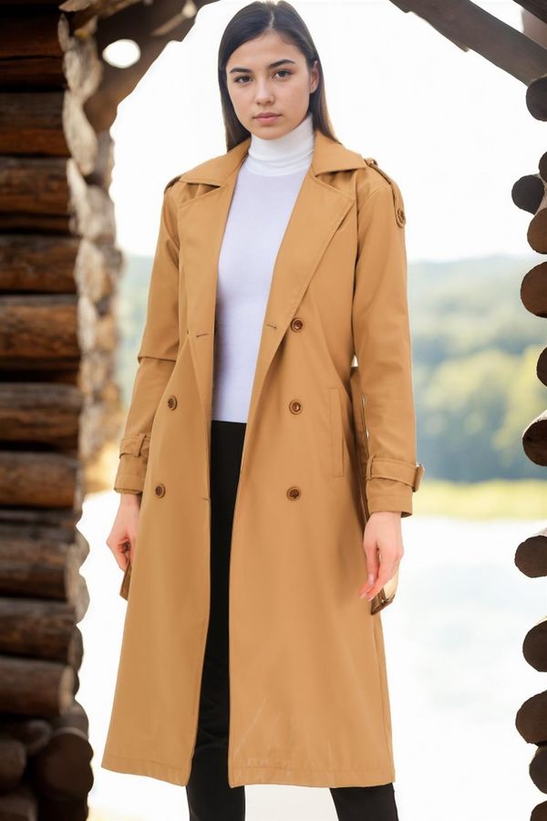 dewberry Z6737 DEWBERRY WOMEN'S TRENCH COAT-DARK CAMEL