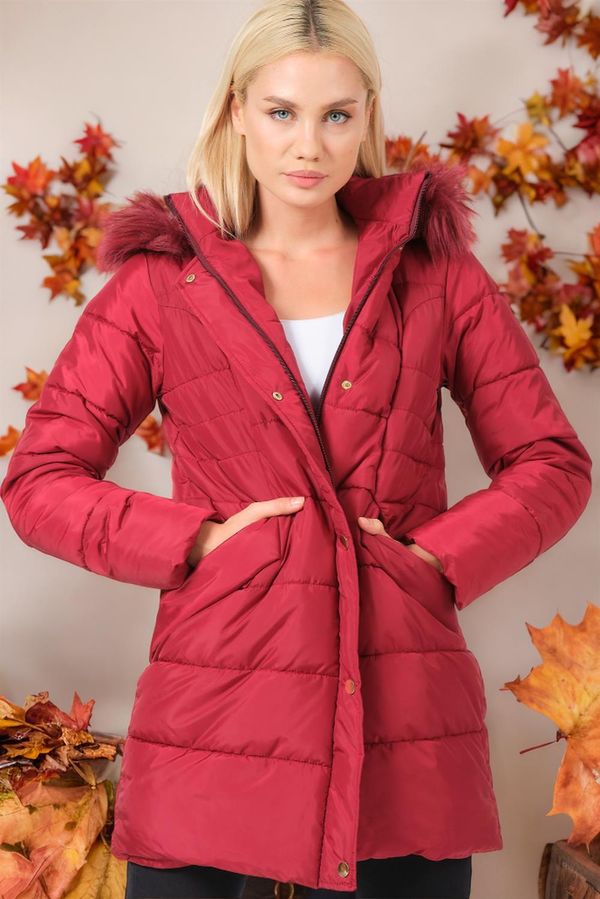 dewberry Z6745 DEWBERRY LADIES' COAT-PLAIN BURGUNDY