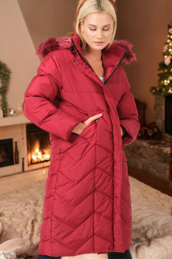 dewberry Z6751 DEWBERRY LADIES' COAT-PLAIN BURGUNDY