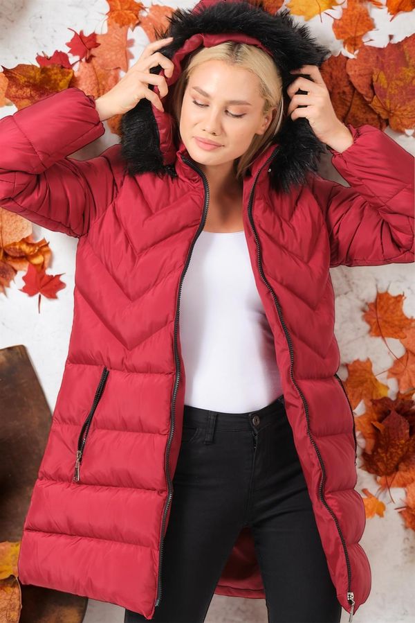 dewberry Z6759 DEWBERRY LADIES' COAT-PLAIN BURGUNDY