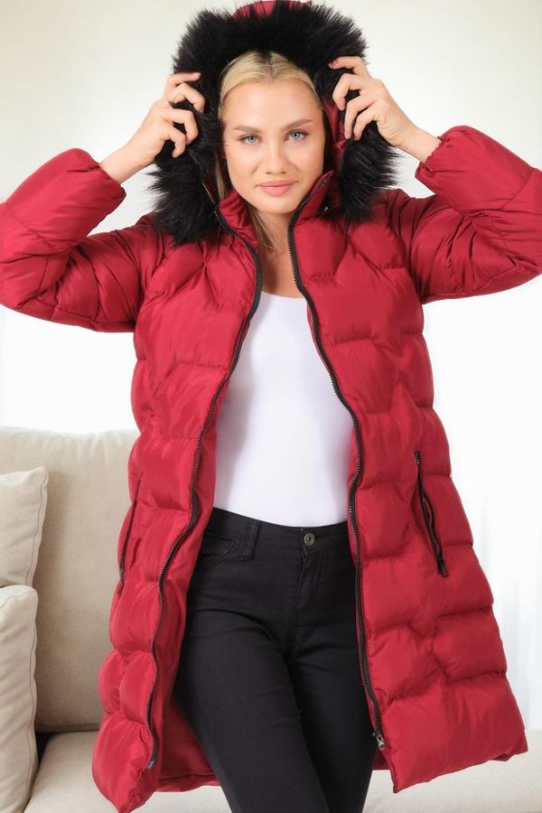 dewberry Z6760 DEWBERRY WOMEN'S COAT-PLAIN BURGUNDY